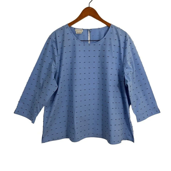 Van Heusen Light Blue Blouse Plus Size XXL Swiss Dot Keyhole on Backside of Neck - Picture 1 of 9